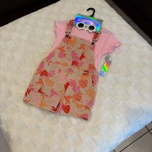 Girls Floral Overalls outfit and sunglasses set NWT